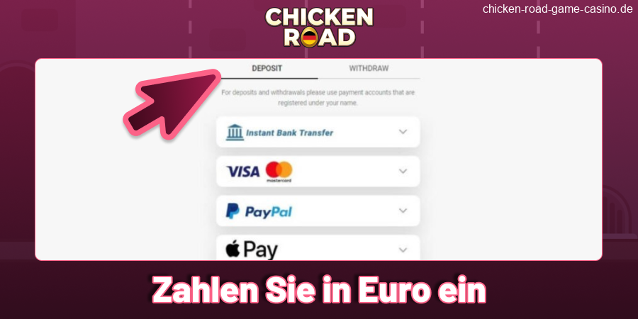 Tätigen Sie eine Einzahlung bei Chicken Road Germany